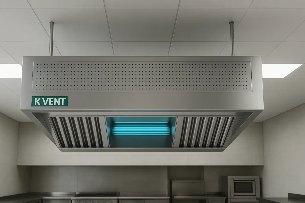 KVENT UV kitchen hood using ultraviolet light technology for grease vapor destruction