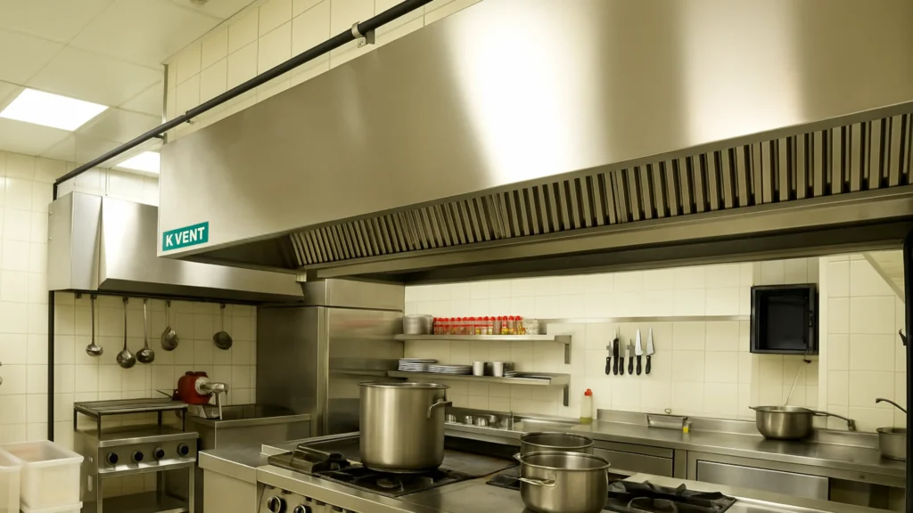 KVENT water mist hood releasing fine spray to reduce grease buildup and improve kitchen fire safety