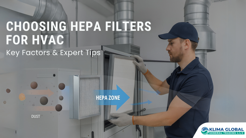 Professional HVAC technician inspecting a HVAC HEPA filter installation in an industrial air handling system.