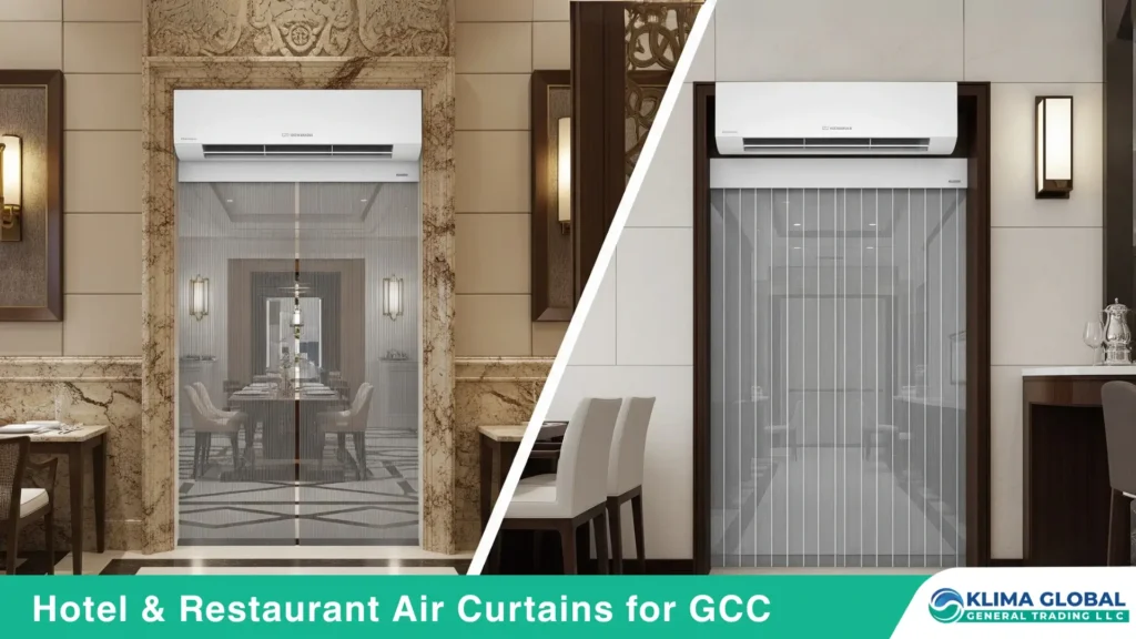 Hotel air curtain installed in Dubai luxury hotel lobby for guest comfort and hygiene.