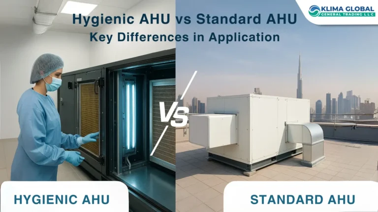 Hygienic AHU vs Standard AHU – comparison for GCC healthcare and commercial applications.