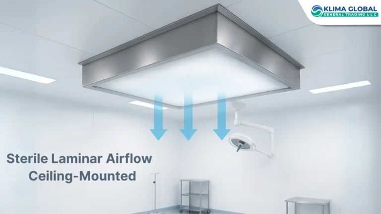 Laminar Flow Unit Supplier in UAE providing sterile airflow solution in cleanroom with stainless steel ceiling-mounted unit by Klima Global.