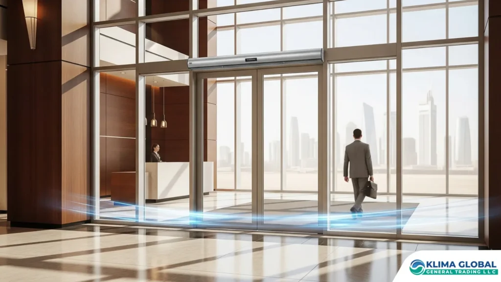 Air Curtain Supplier – premium Riyadh lobby installation ensuring quiet, efficient entrance comfort in Saudi Arabia.