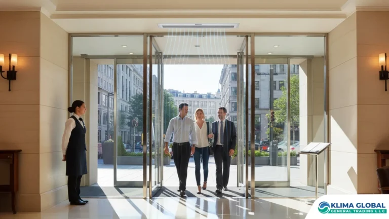 Low Noise Air Curtain at Dubai hotel lobby entrance ensuring quiet, comfortable GCC environment