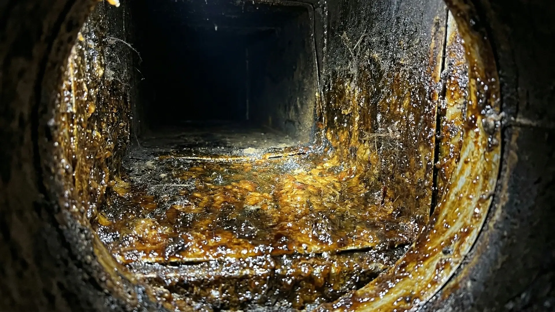 Sample image of Duct with Grease accumulation, a possible fire causing reason.