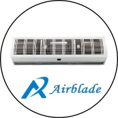 Airblade logo with an Image of Air Curtain.